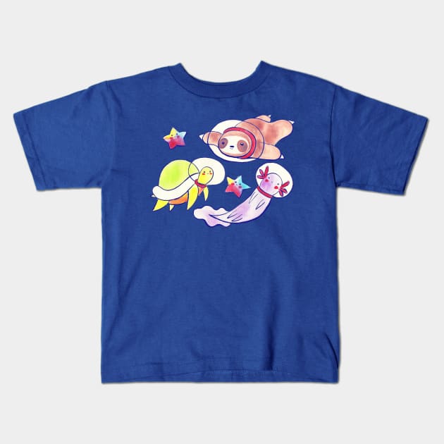 Space Sloth Turtle and Axolotl Kids T-Shirt by saradaboru